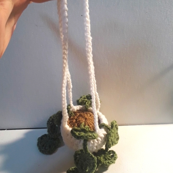 Handmade Hanging Crochet Plant for Rearveiw mirror or decor - Picture 2 of 3